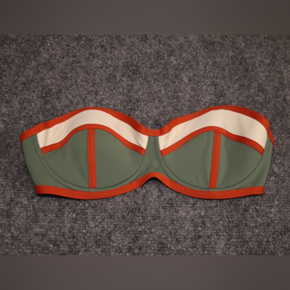 Green and Orange Strapless Bikini Top